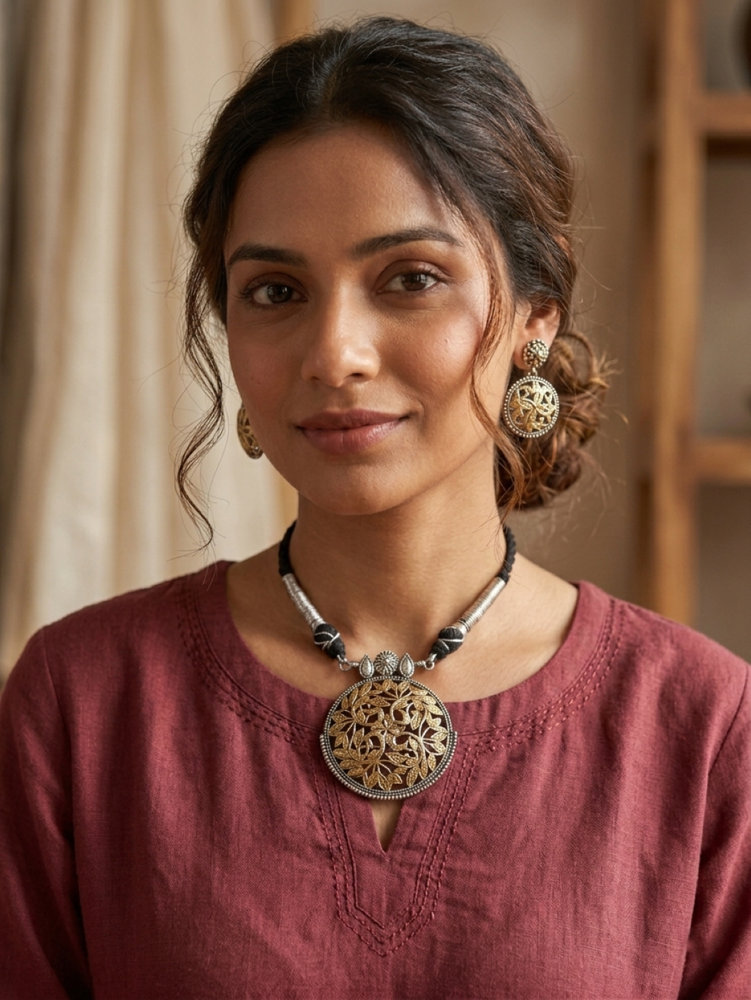 Dual Tone Thread Necklace Set