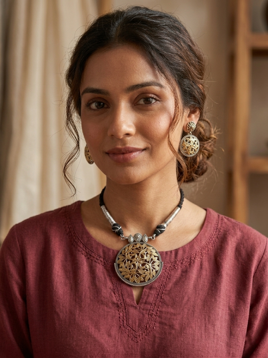 Dual Tone Thread Necklace Set