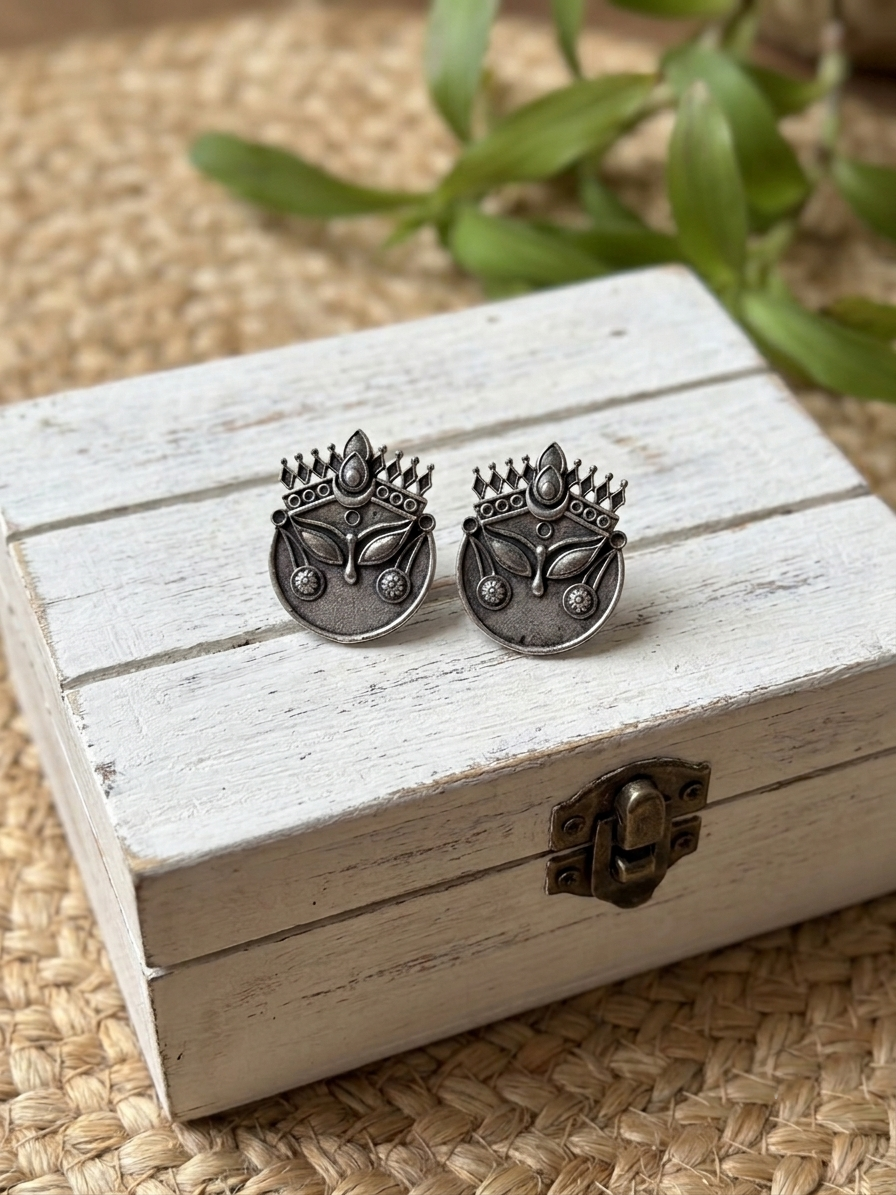 Durga Motif Oxidized Studs