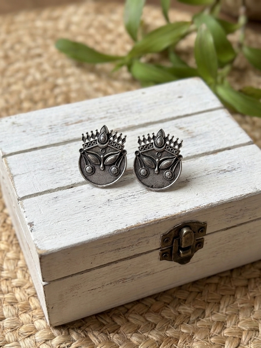 Durga Motif Oxidized Studs