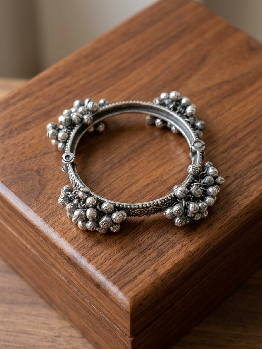 Oxidized Silver Ghungroo Kada
