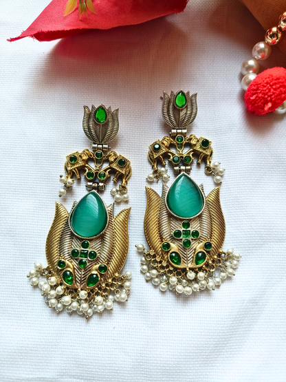 Manika Green Dual Tone Earrings