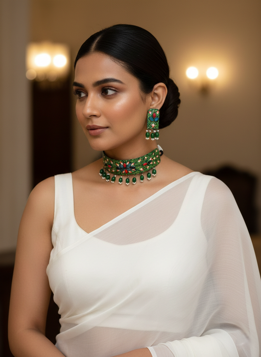 Hand Painted Floral Choker Set