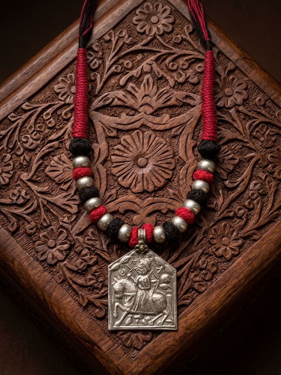 Black-Pink Designer Thread Necklace