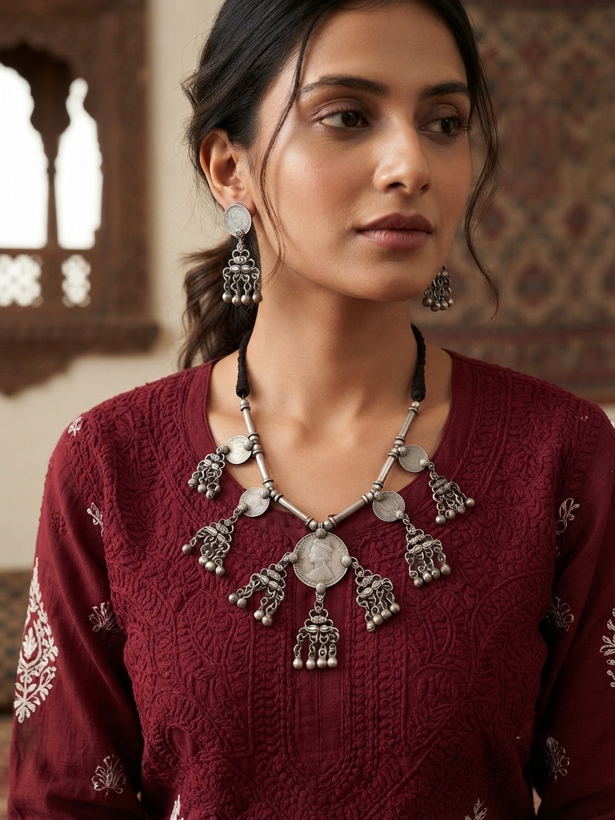 Antique Coin  Ghungroo Necklace