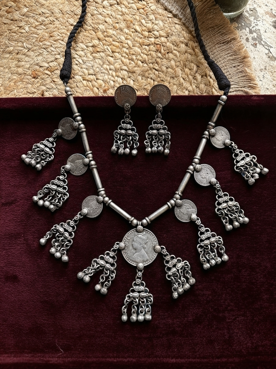 Antique Coin  Ghungroo Necklace