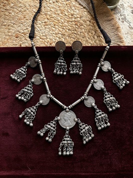 Antique Coin  Ghungroo Necklace