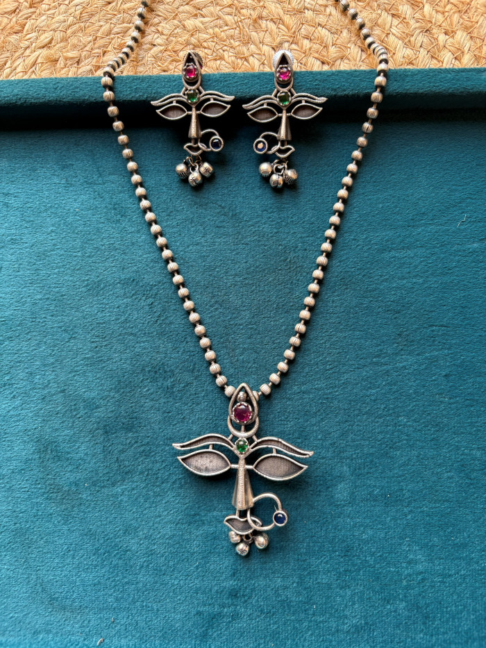 Maa Durga Oxidized Pendant Set