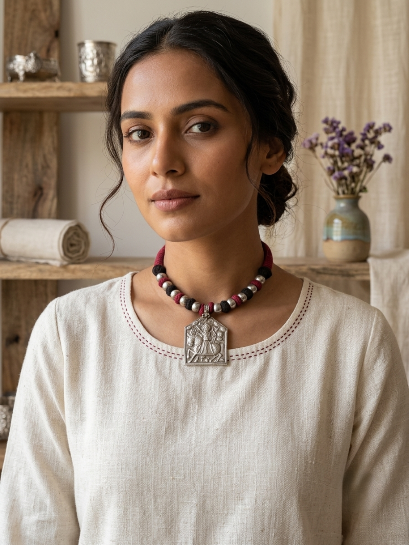 Black-Pink Designer Thread Necklace
