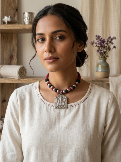 Black-Pink Designer Thread Necklace