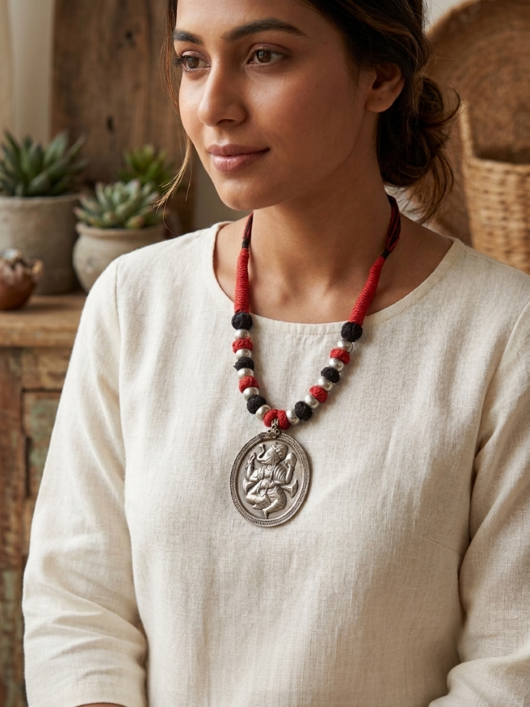 Ganesha Pendant Thread Necklace