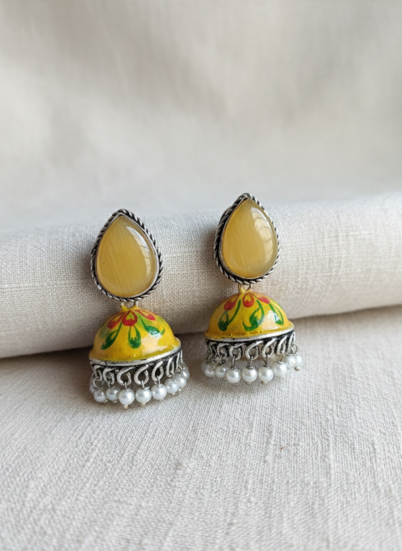 Hand painted Stone Jhumka Earrings