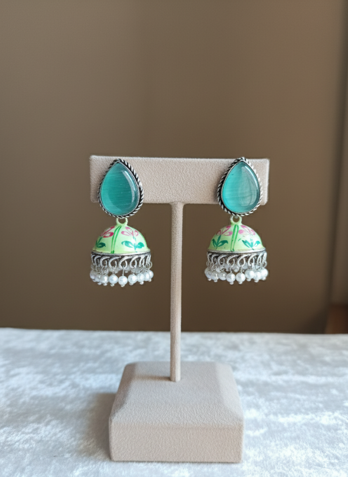 Hand painted Stone Jhumka Earrings