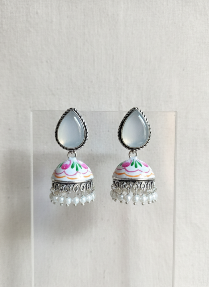 Hand painted Stone Jhumka Earrings
