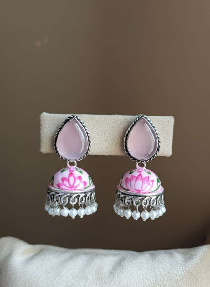Hand painted Stone Jhumka Earrings