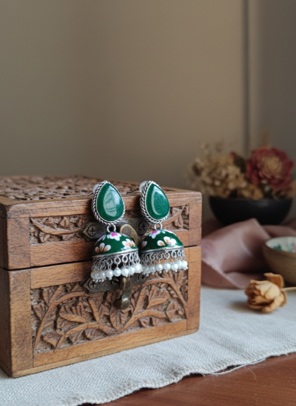 Hand painted Stone Jhumka Earrings