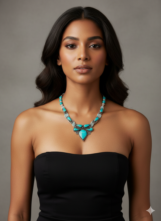 Boho Turquoise Stone Oxidised Necklace